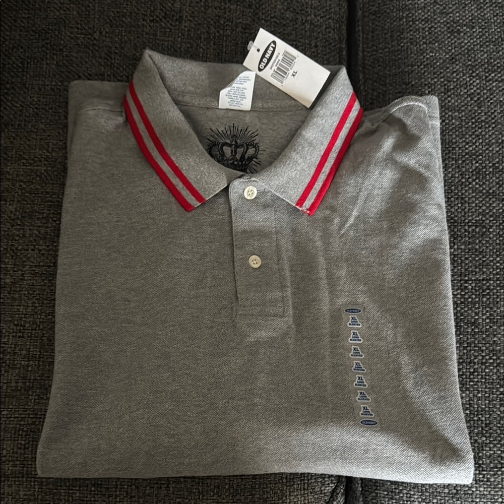 Gray Polo Shirt with Red Accents